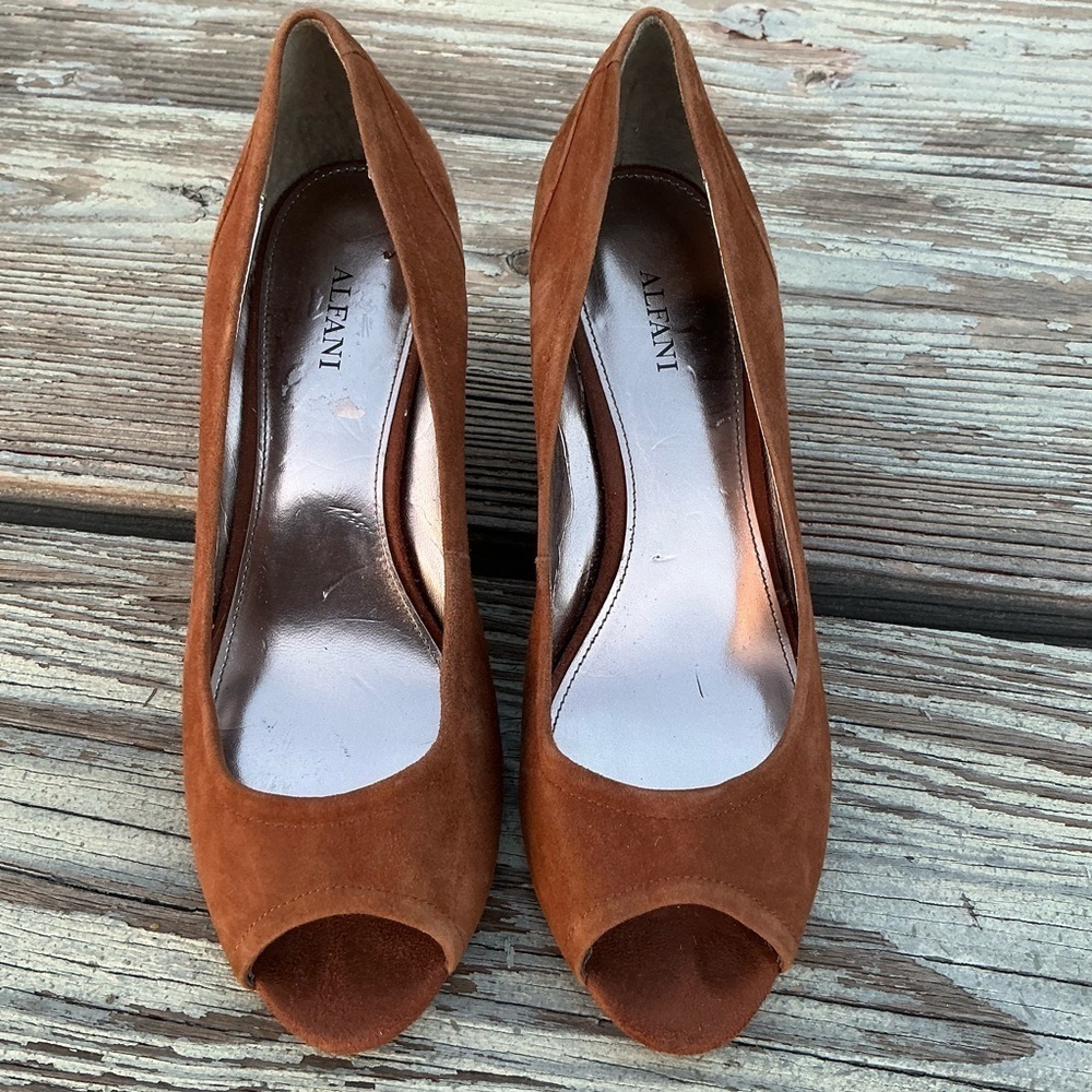 Alfani Brown Peep-Toe Heels with Classic Design